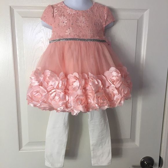 LITTLE LASS Rosette Dress Legging Set 18 Month